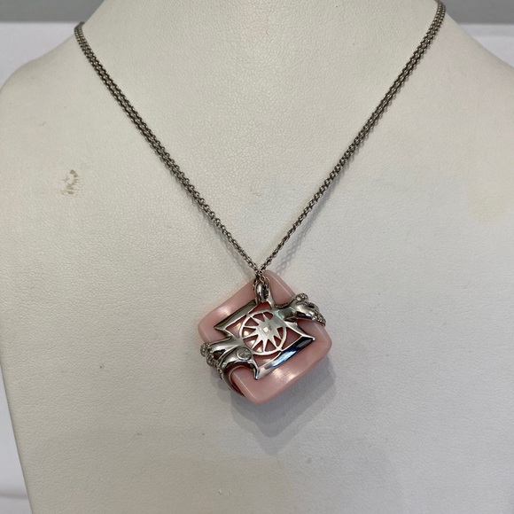 LucaCarati18KWGPinkOpalDiamondNecklaceDouble Chain - Picture 3 of 6